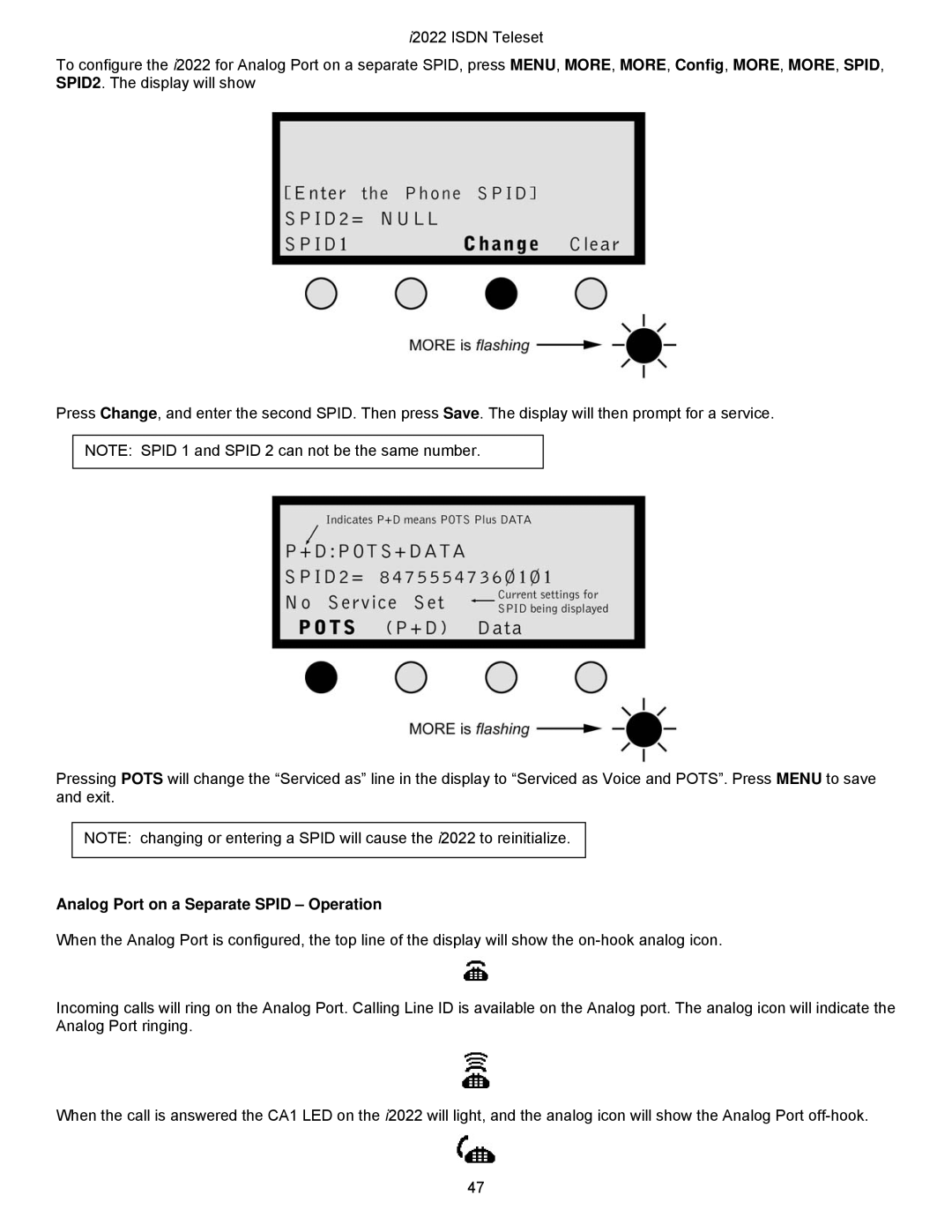 Nortel Networks i2022 Series manual Analog Port on a Separate Spid Operation 