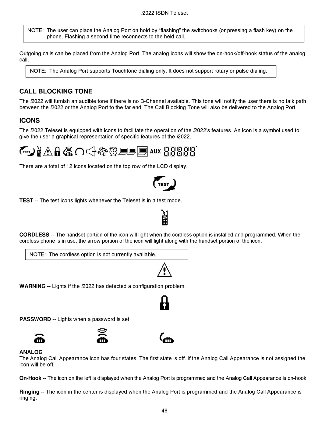 Nortel Networks i2022 Series manual Call Blocking Tone, Icons 