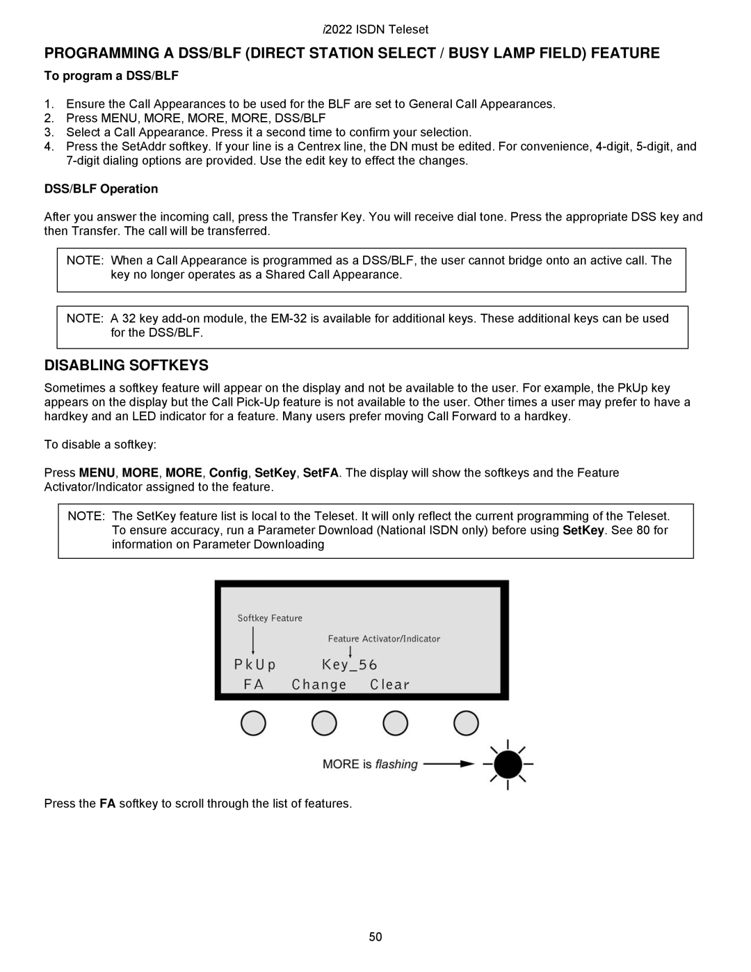 Nortel Networks i2022 Series manual Disabling Softkeys, To program a DSS/BLF, DSS/BLF Operation 