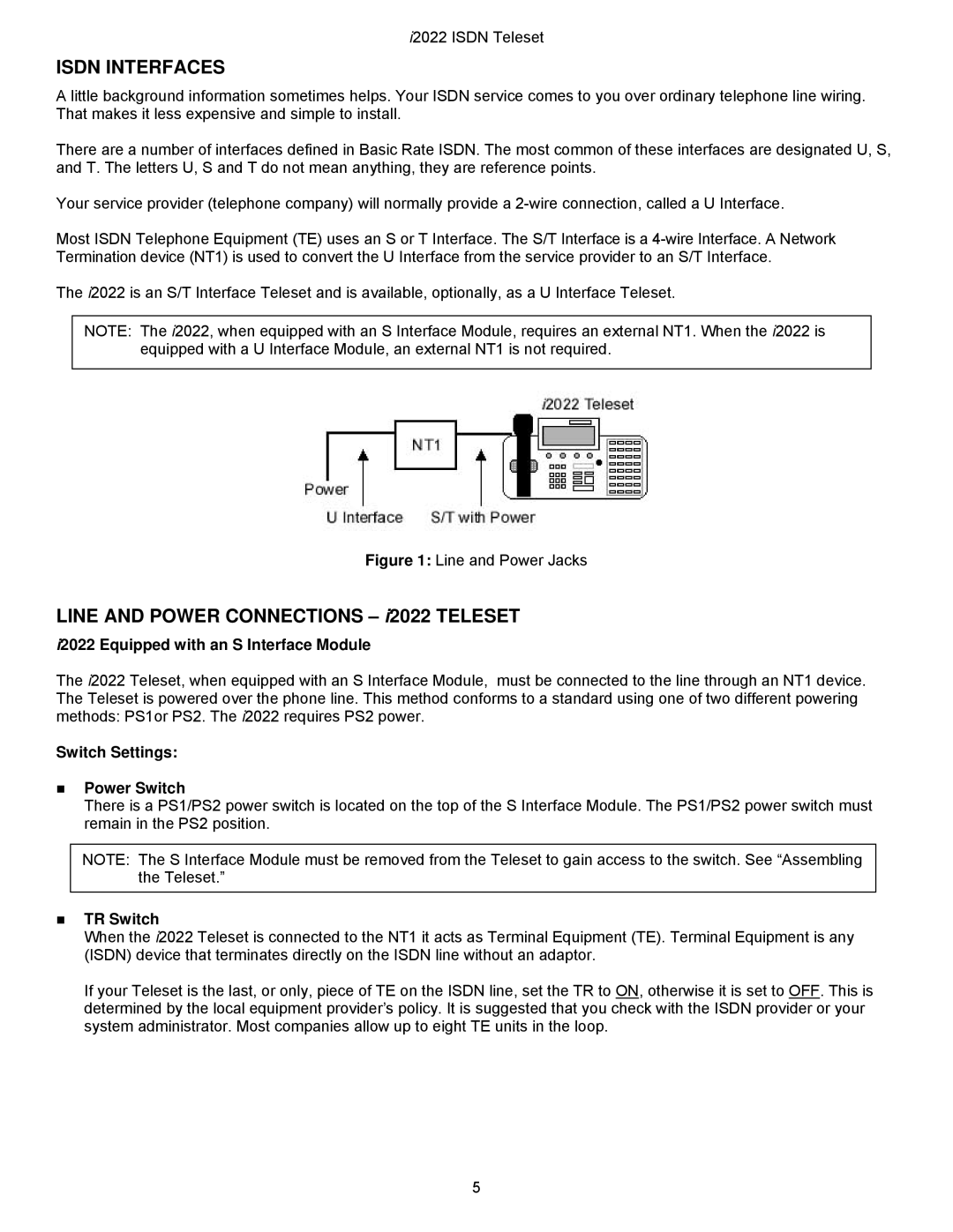 Nortel Networks i2022 Series Isdn Interfaces, I2022 Equipped with an S Interface Module, Switch Settings Power Switch 