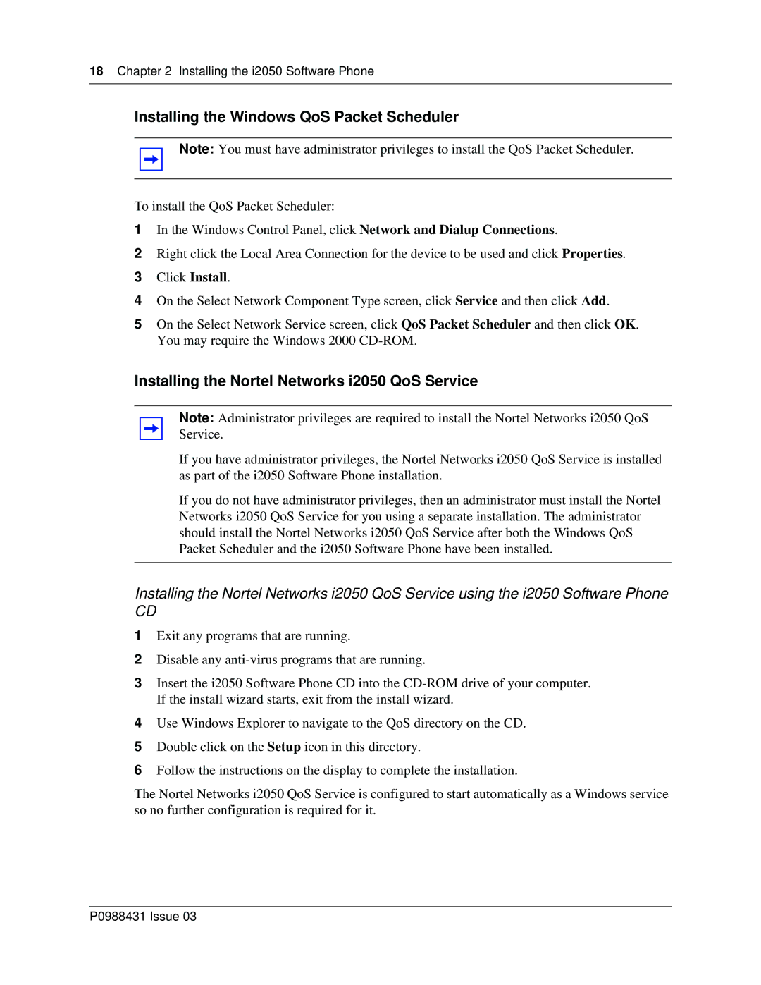 Nortel Networks i2050 manual Installing the Windows QoS Packet Scheduler 