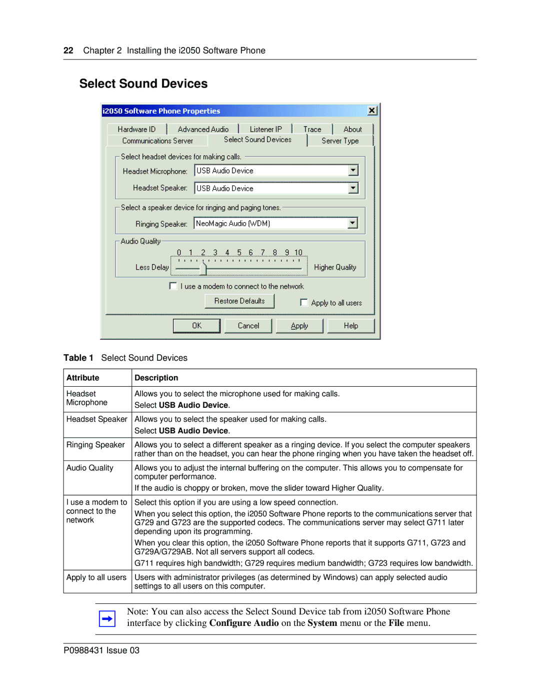 Nortel Networks i2050 manual Select Sound Devices, Ringing Speaker, Network, Depending upon its programming 