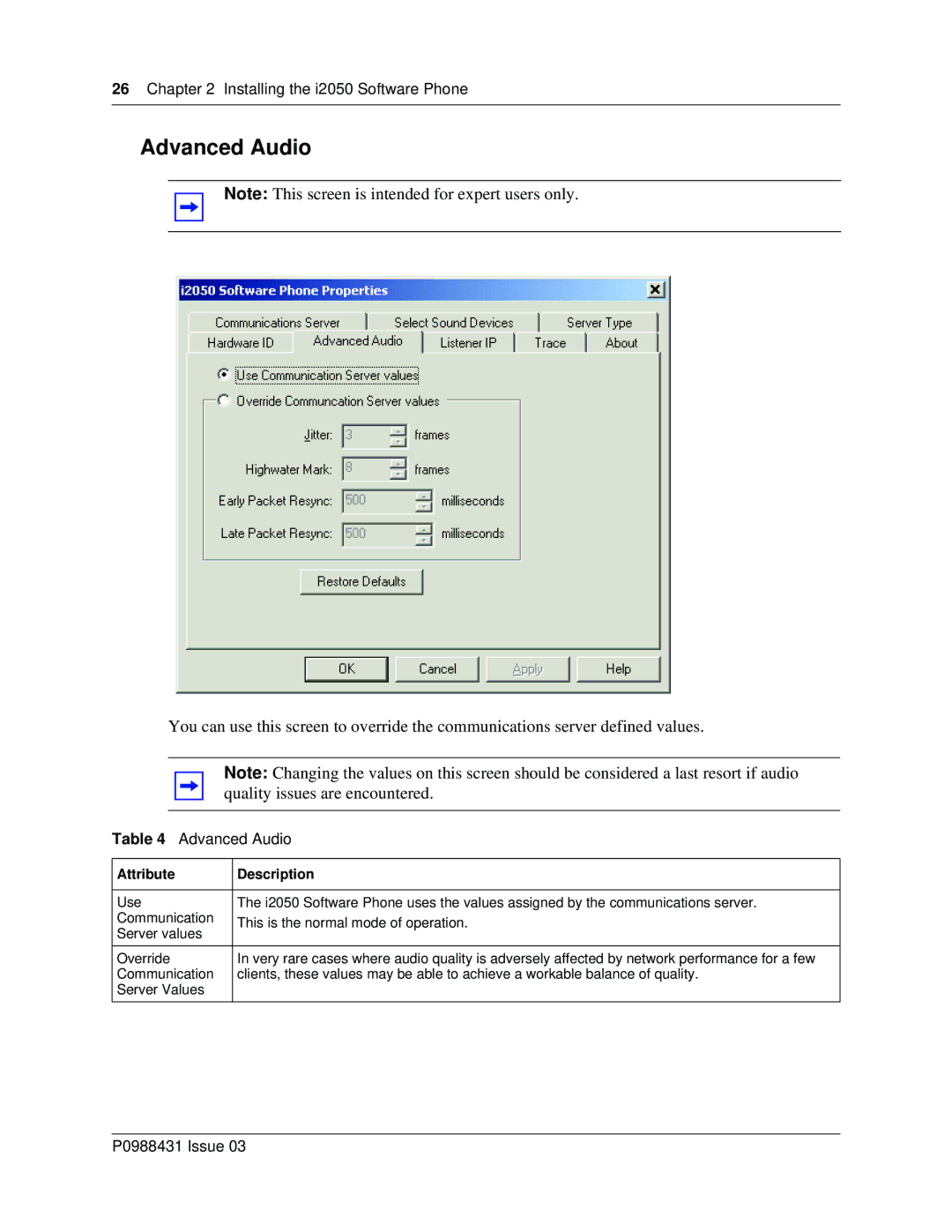 Nortel Networks i2050 manual Advanced Audio 