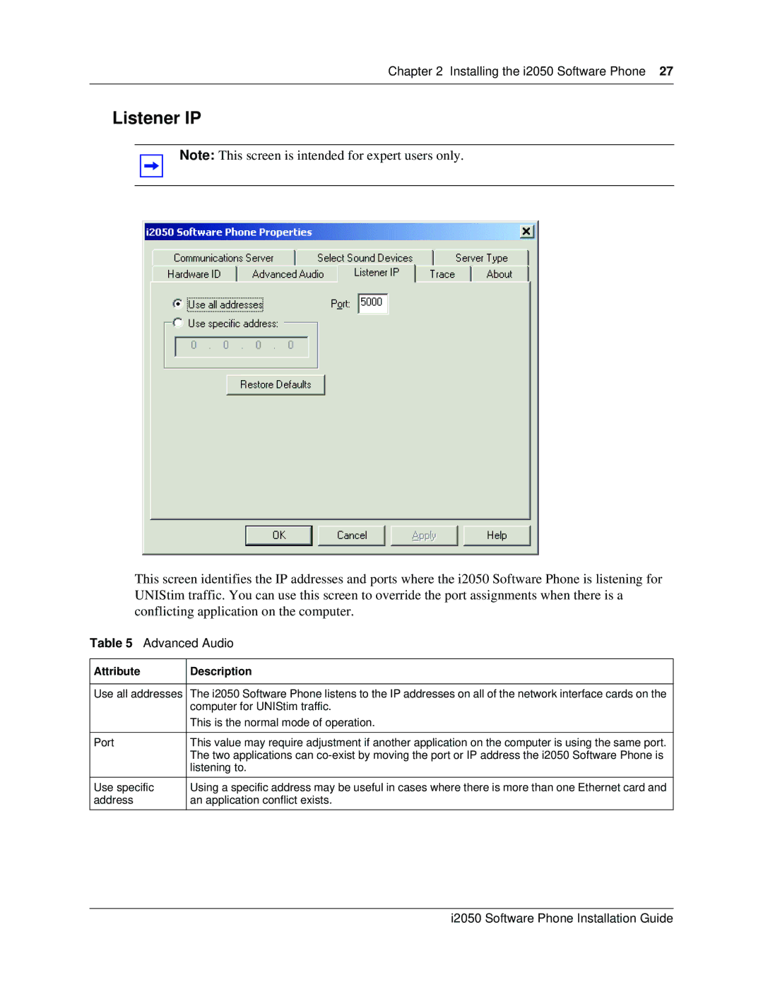 Nortel Networks i2050 manual Listener IP 