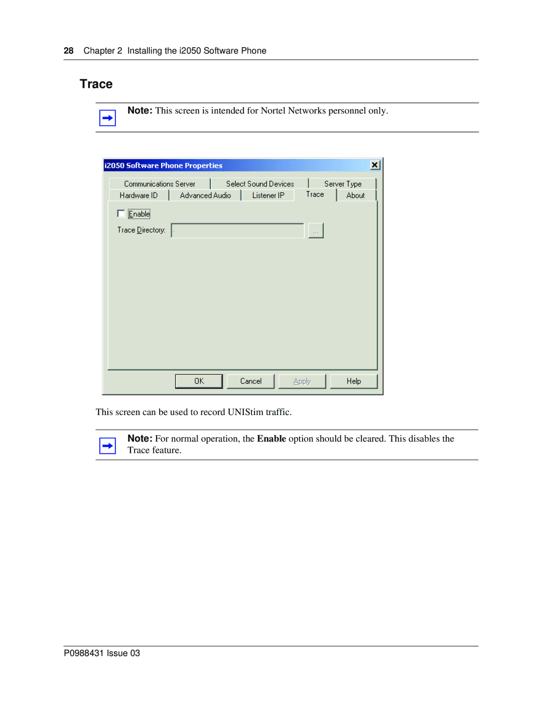 Nortel Networks i2050 manual Trace 