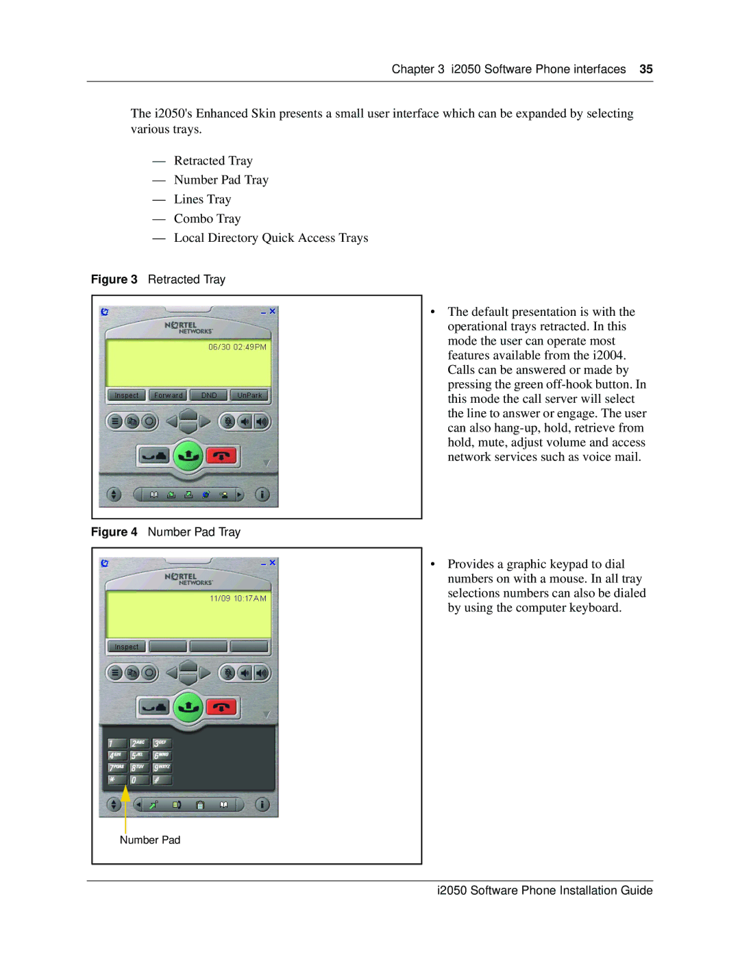 Nortel Networks i2050 manual Retracted Tray, Number Pad 