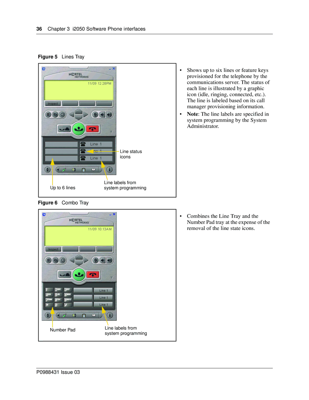 Nortel Networks i2050 manual Line status icons Line labels from Up to 6 lines 