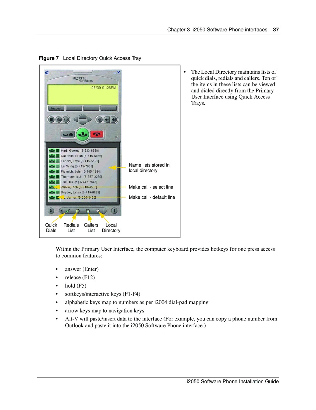 Nortel Networks i2050 manual Local Directory Quick Access Tray 