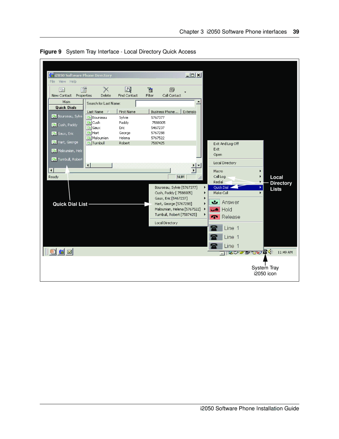 Nortel Networks manual System Tray Interface Local Directory Quick Access, System Tray i2050 icon 