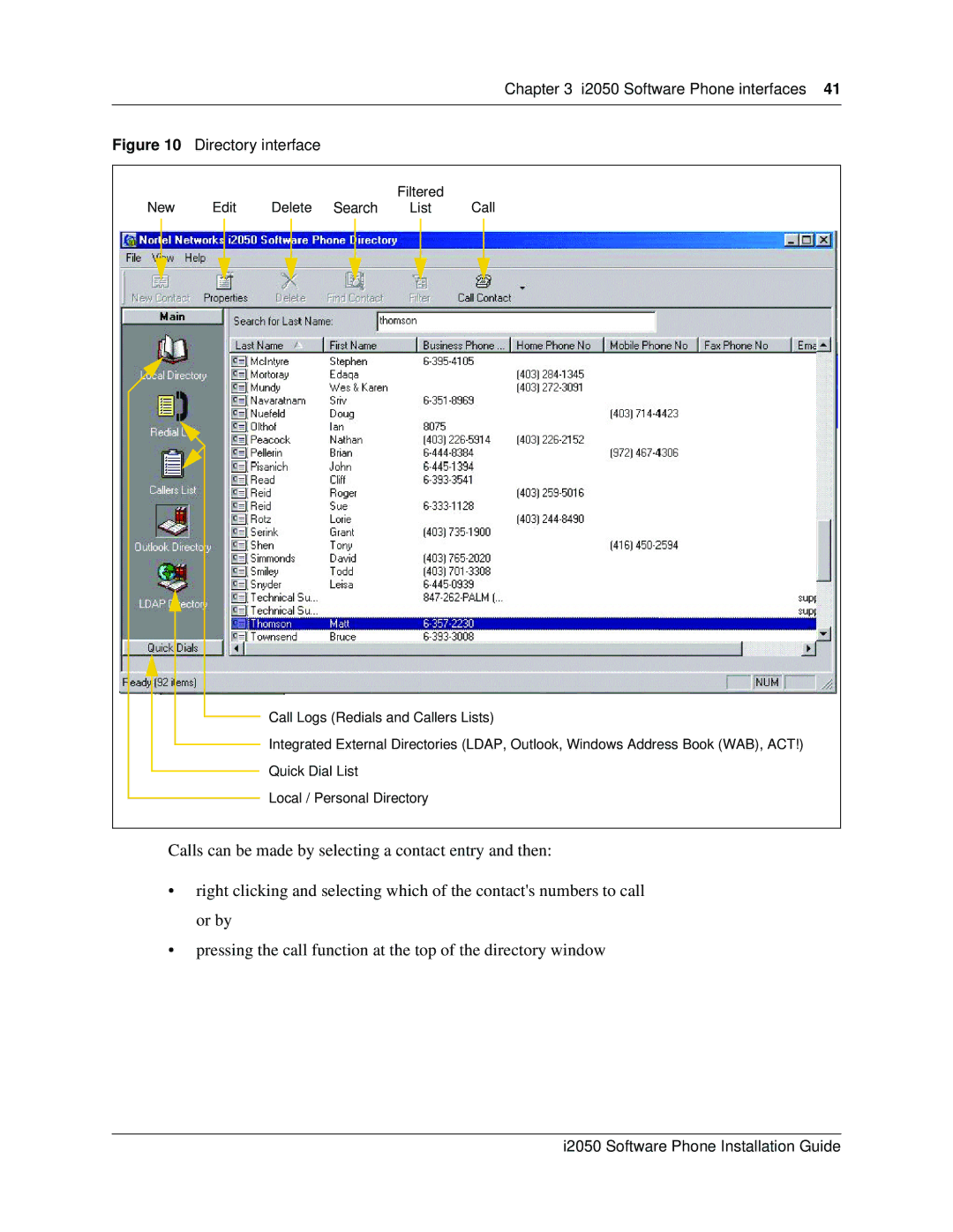 Nortel Networks i2050 manual Directory interface 