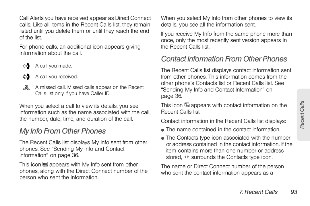 Nortel Networks I680 manual My Info From Other Phones, Recent Calls 