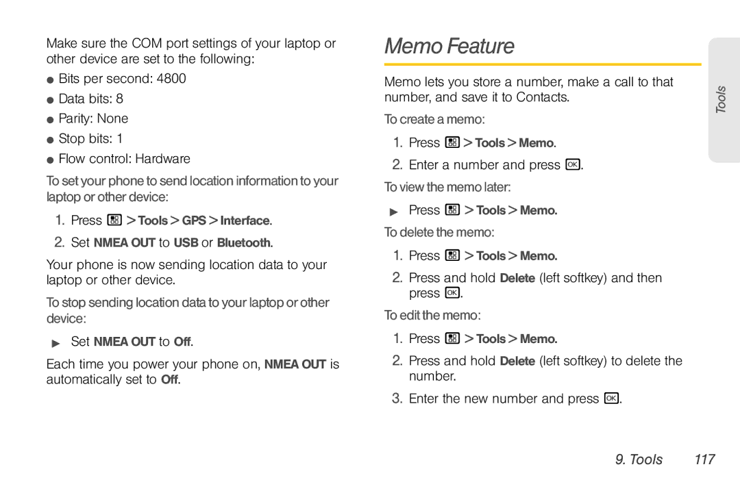 Nortel Networks I680 manual Memo Feature, Tools 117 