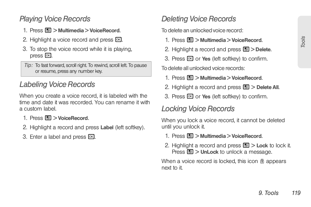 Nortel Networks I680 manual Playing Voice Records, Labeling Voice Records, Deleting Voice Records, Locking Voice Records 