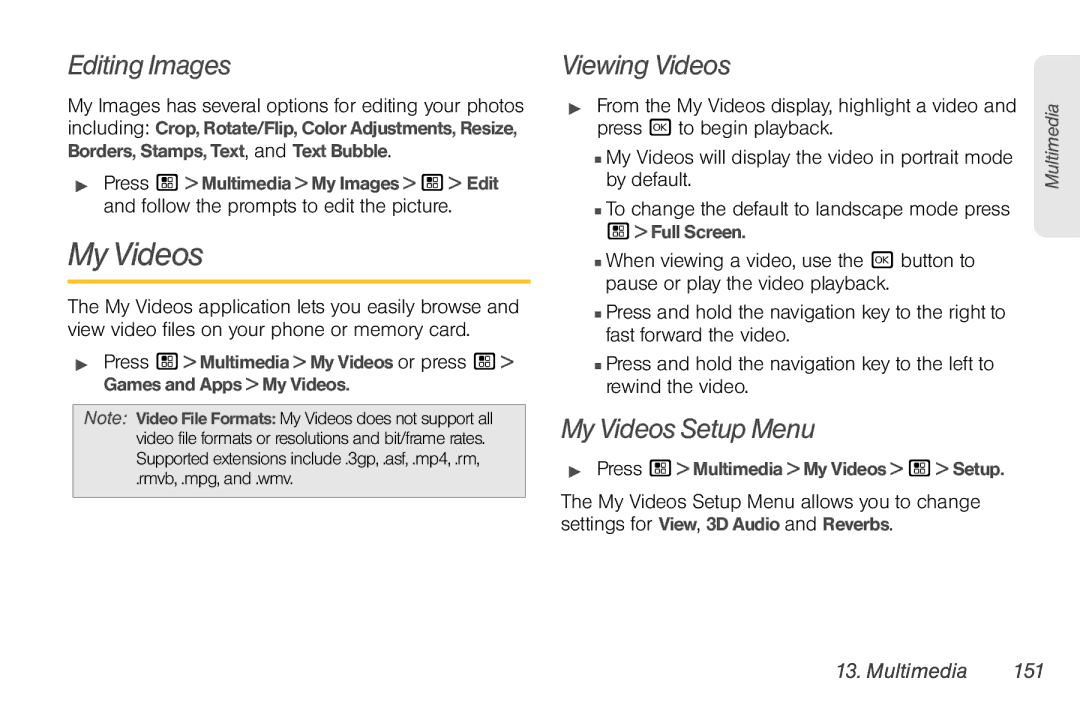 Nortel Networks I680 manual Editing Images, Viewing Videos, My Videos Setup Menu, Multimedia 151 