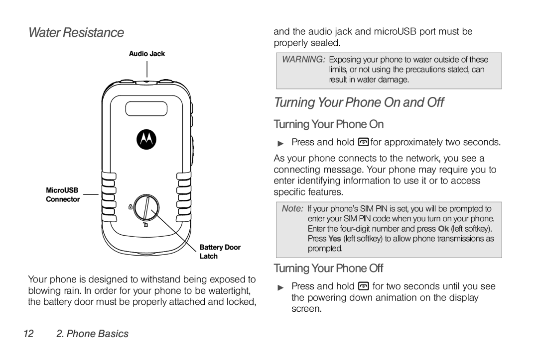 Nortel Networks I680 manual Water Resistance, Turning Your Phone On and Off, TurningYourPhoneOn, TurningYourPhoneOff 