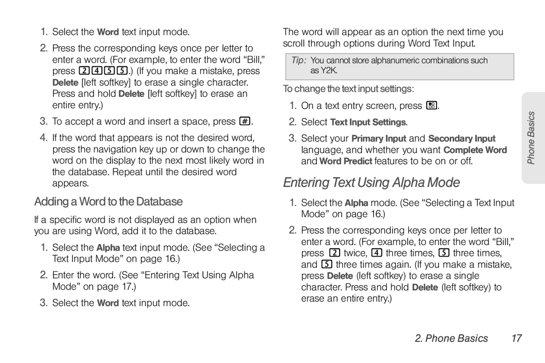 Nortel Networks I680 manual Entering Text Using Alpha Mode, AddingaWordtotheDatabase, Tochangethetextinputsettings 