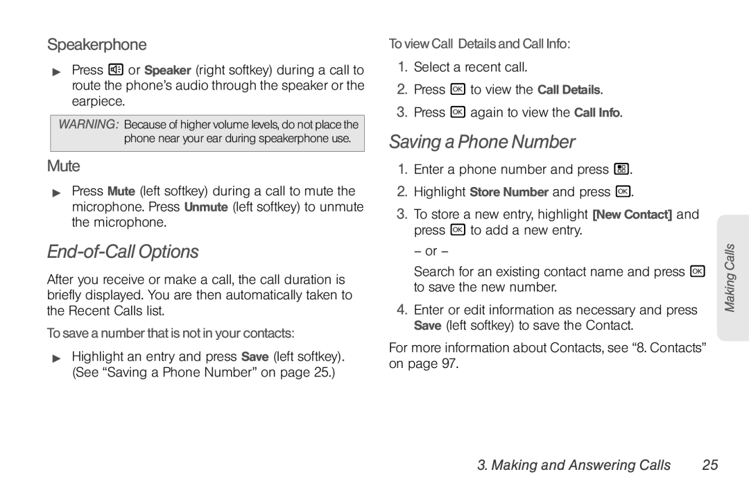 Nortel Networks I680 manual End-of-Call Options, Saving a Phone Number, Speakerphone, Mute 