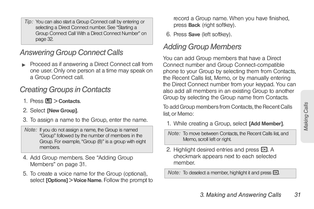 Nortel Networks I680 manual Answering Group Connect Calls, Creating Groups in Contacts, Adding Group Members 