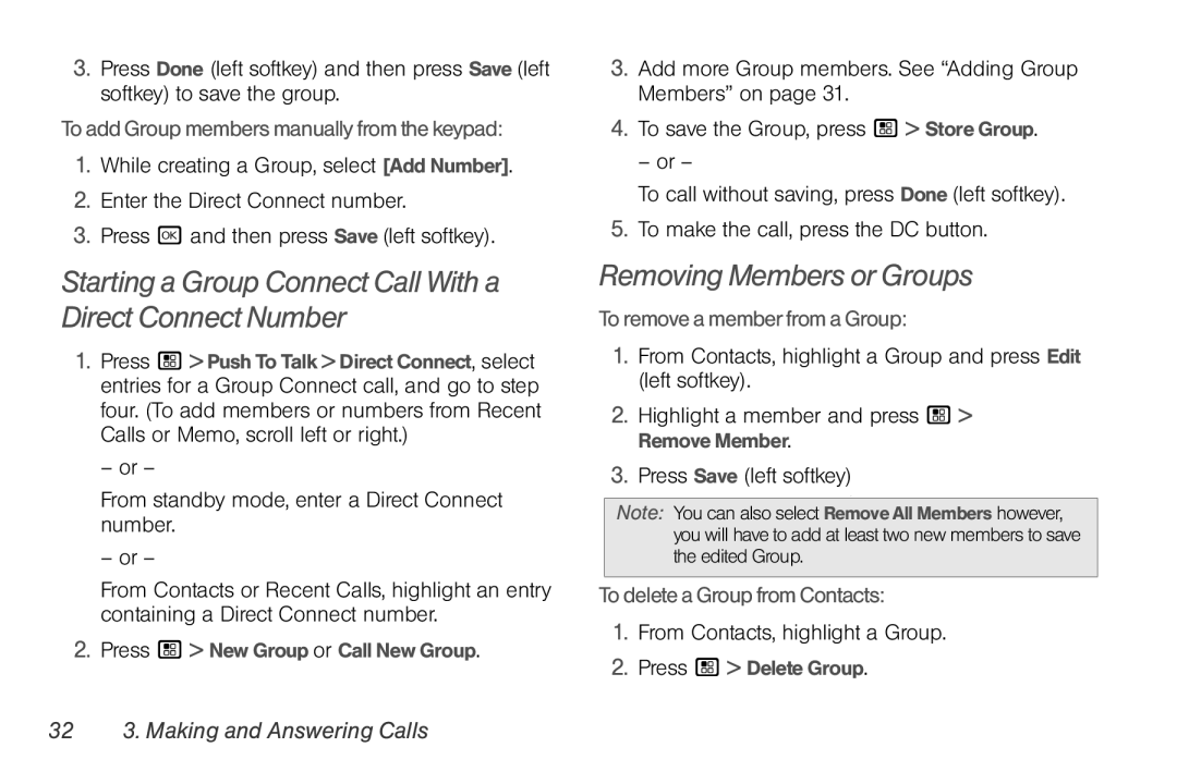 Nortel Networks I680 manual Starting a Group Connect Call With a Direct Connect Number, Removing Members or Groups 