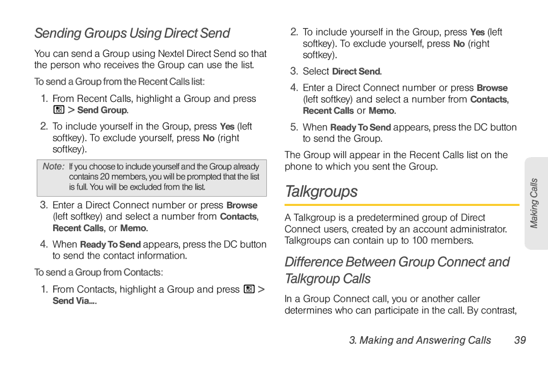 Nortel Networks I680 Talkgroups, Sending Groups Using Direct Send, Difference Between Group Connect and Talkgroup Calls 