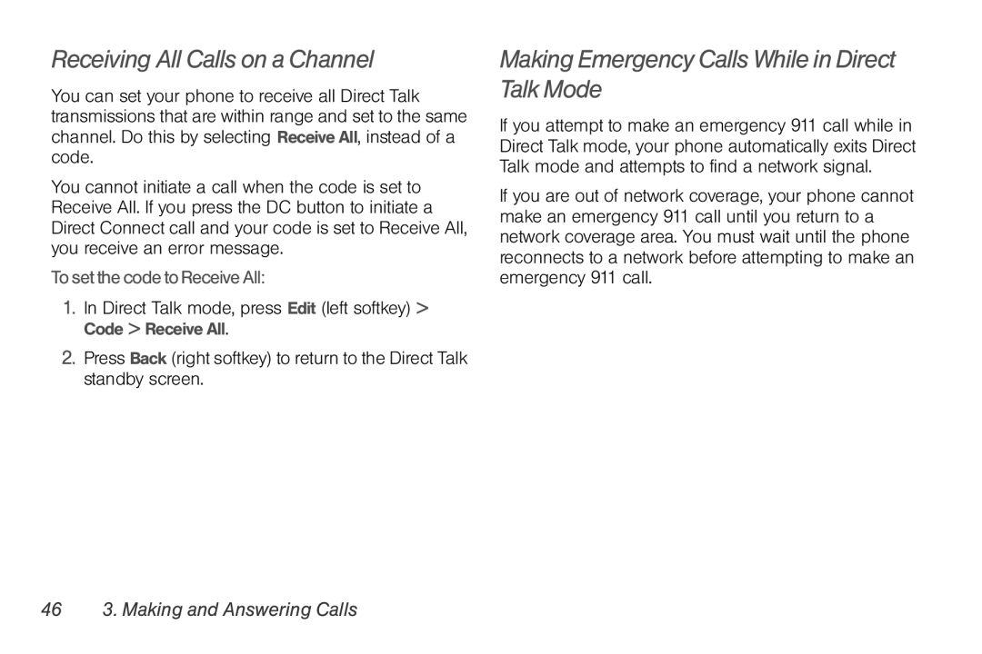 Nortel Networks I680 manual Receiving All Calls on a Channel, Making Emergency Calls While in Direct Talk Mode 