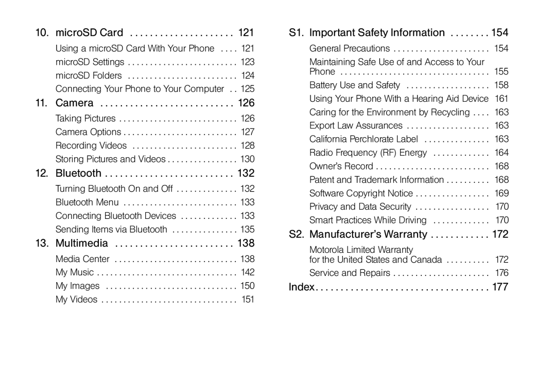 Nortel Networks I680 manual MicroSD Card, Camera, Bluetooth, Multimedia, S1. Important Safety Information, Index 