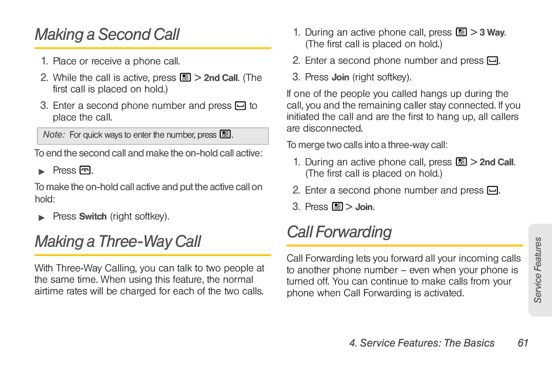 Nortel Networks I680 manual Making a Second Call, Making a Three-Way Call, Call Forwarding 