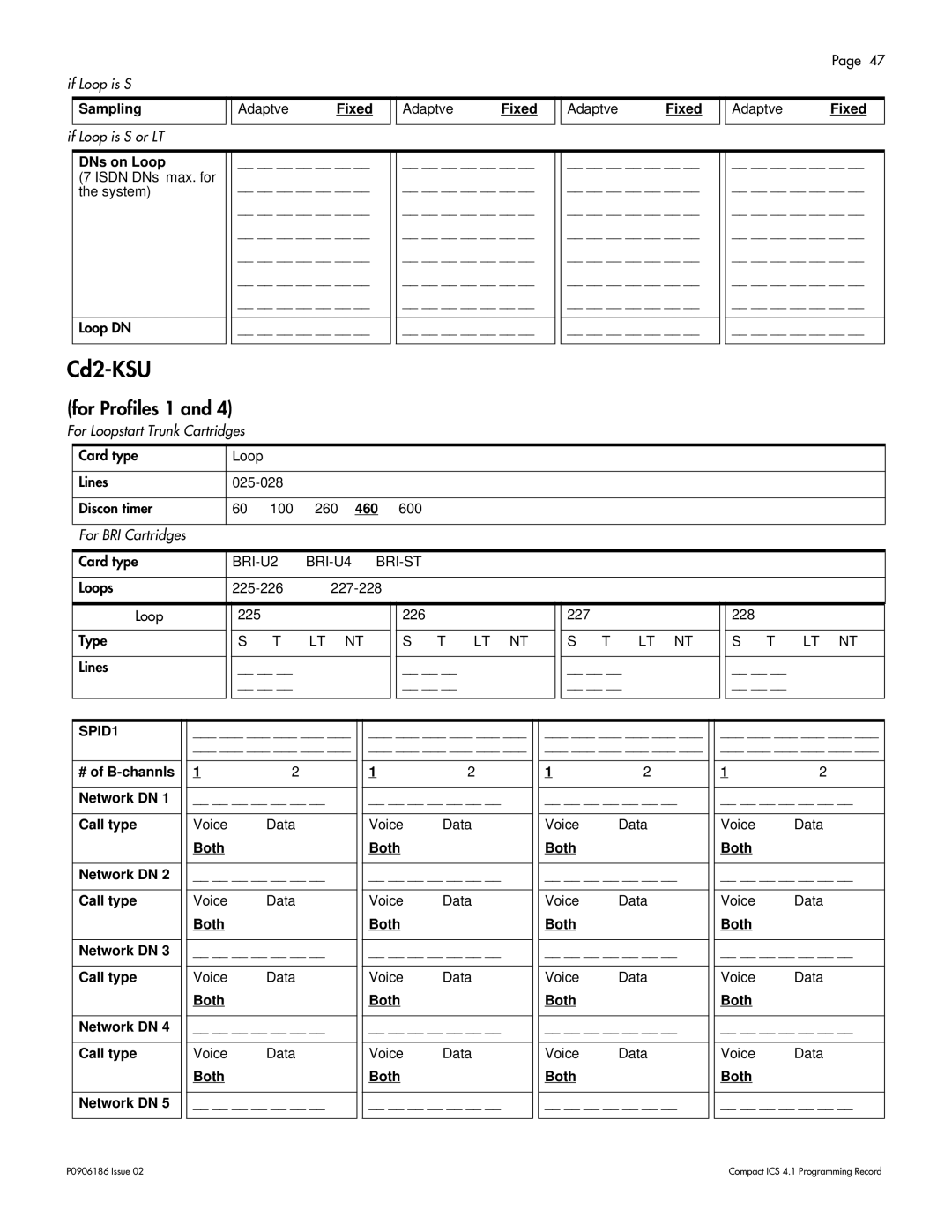 Nortel Networks ICS 4.1 manual Cd2-KSU, Sampling, Fixed, DNs on Loop 