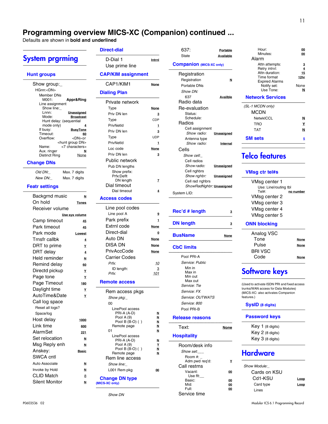 Nortel Networks ICS 6.1 manual On hold, Receiver volume, Trnsfr callbk, Daylight time AutoTime&Date Call log space 