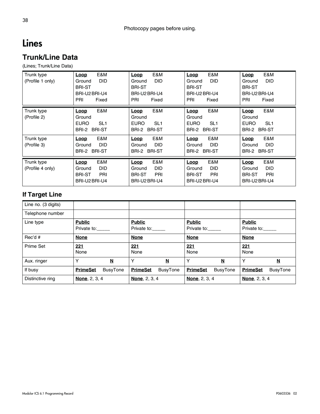 Nortel Networks ICS 6.1 manual Trunk/Line Data, If Target Line, Loop, Public 