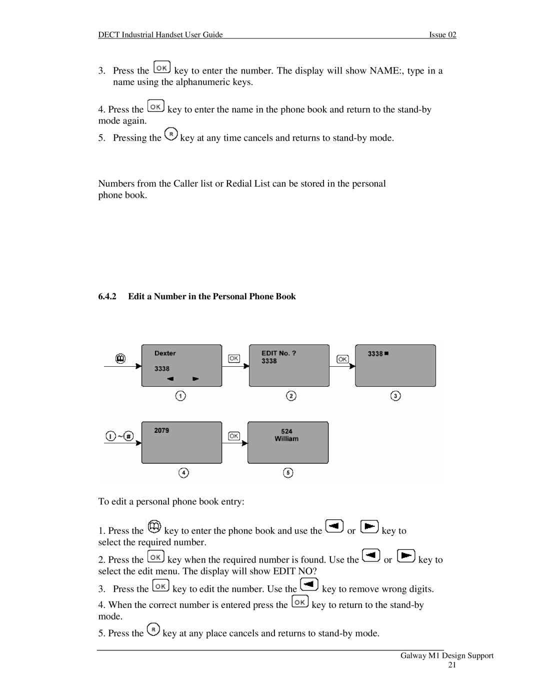 Nortel Networks Industrial Handset manual Edit a Number in the Personal Phone Book 