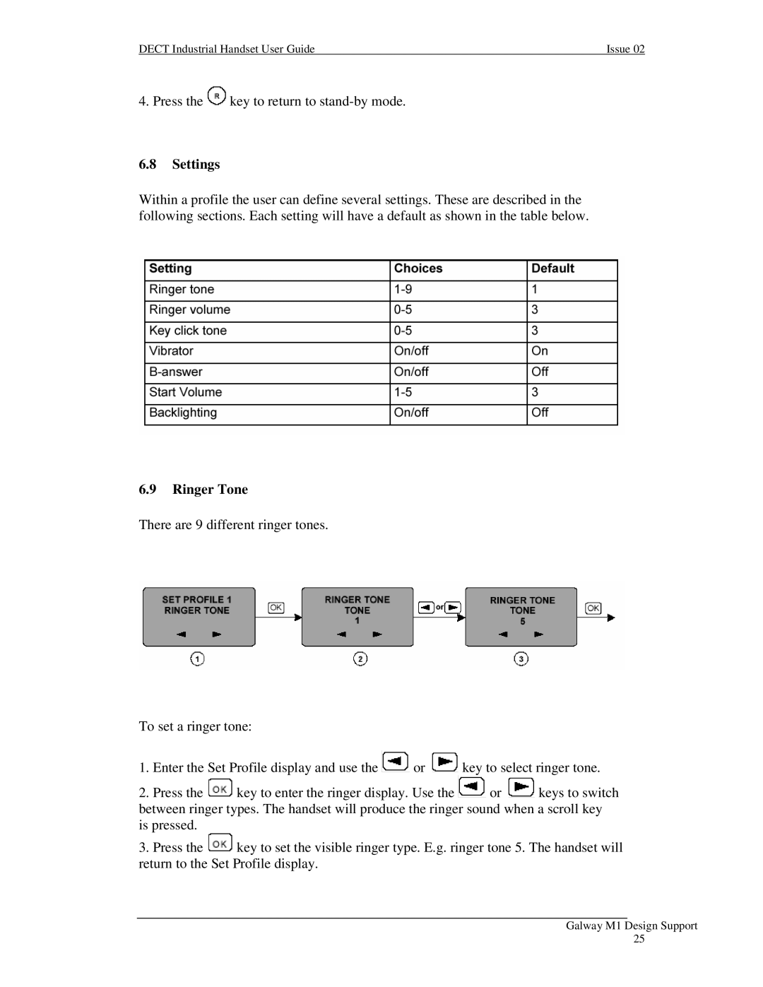 Nortel Networks Industrial Handset manual Settings, Ringer Tone 