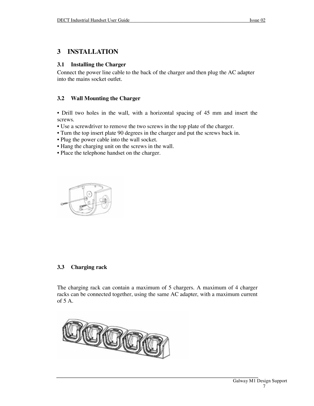 Nortel Networks Industrial Handset manual Installation, Installing the Charger, Wall Mounting the Charger, Charging rack 
