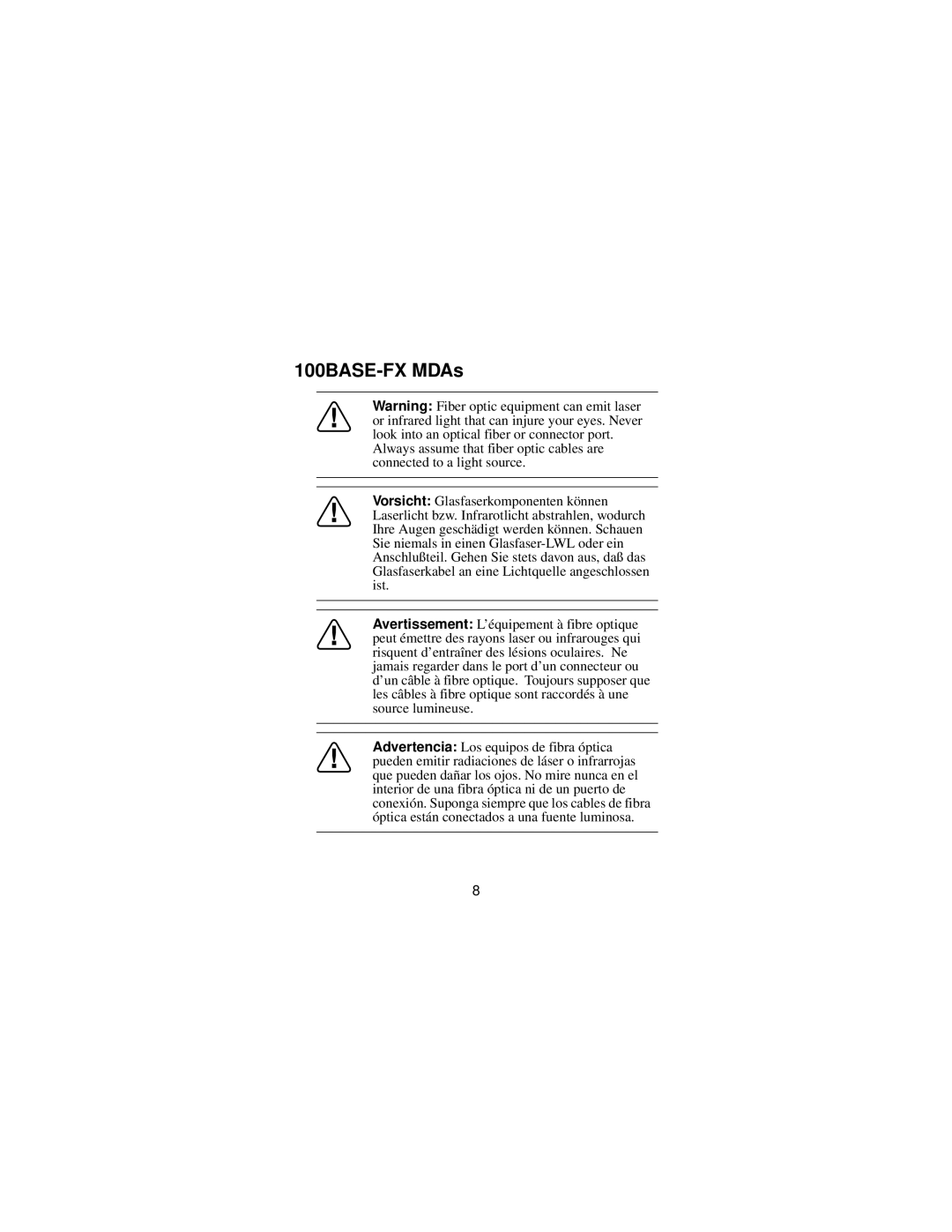 Nortel Networks Installing Media Dependent Adapters manual 100BASE-FX MDAs 