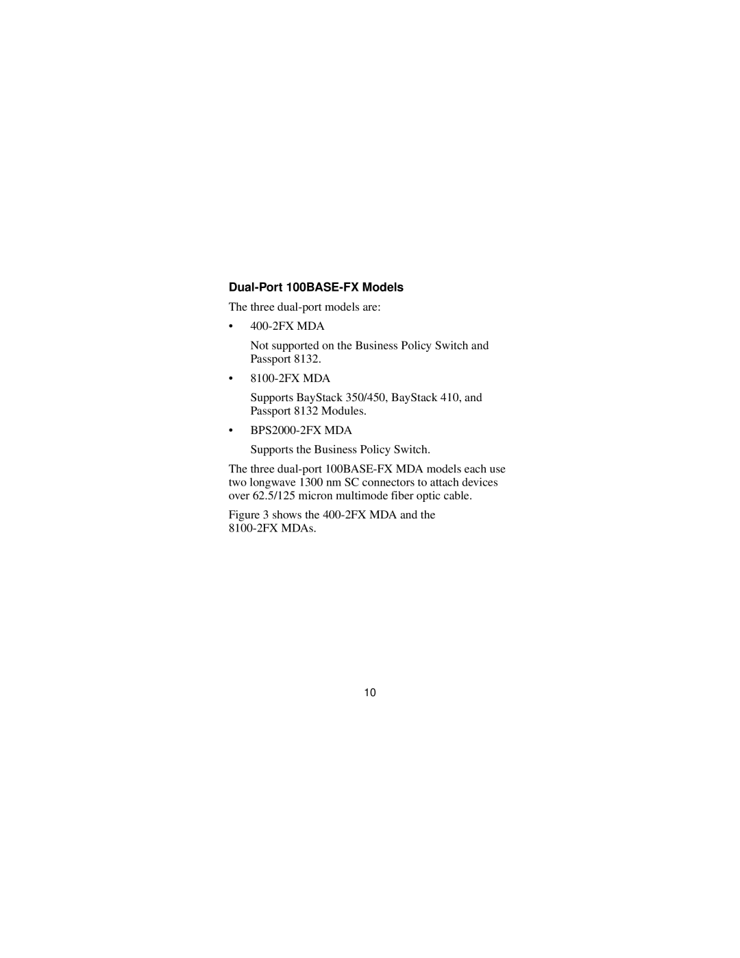 Nortel Networks Installing Media Dependent Adapters manual Dual-Port 100BASE-FX Models 