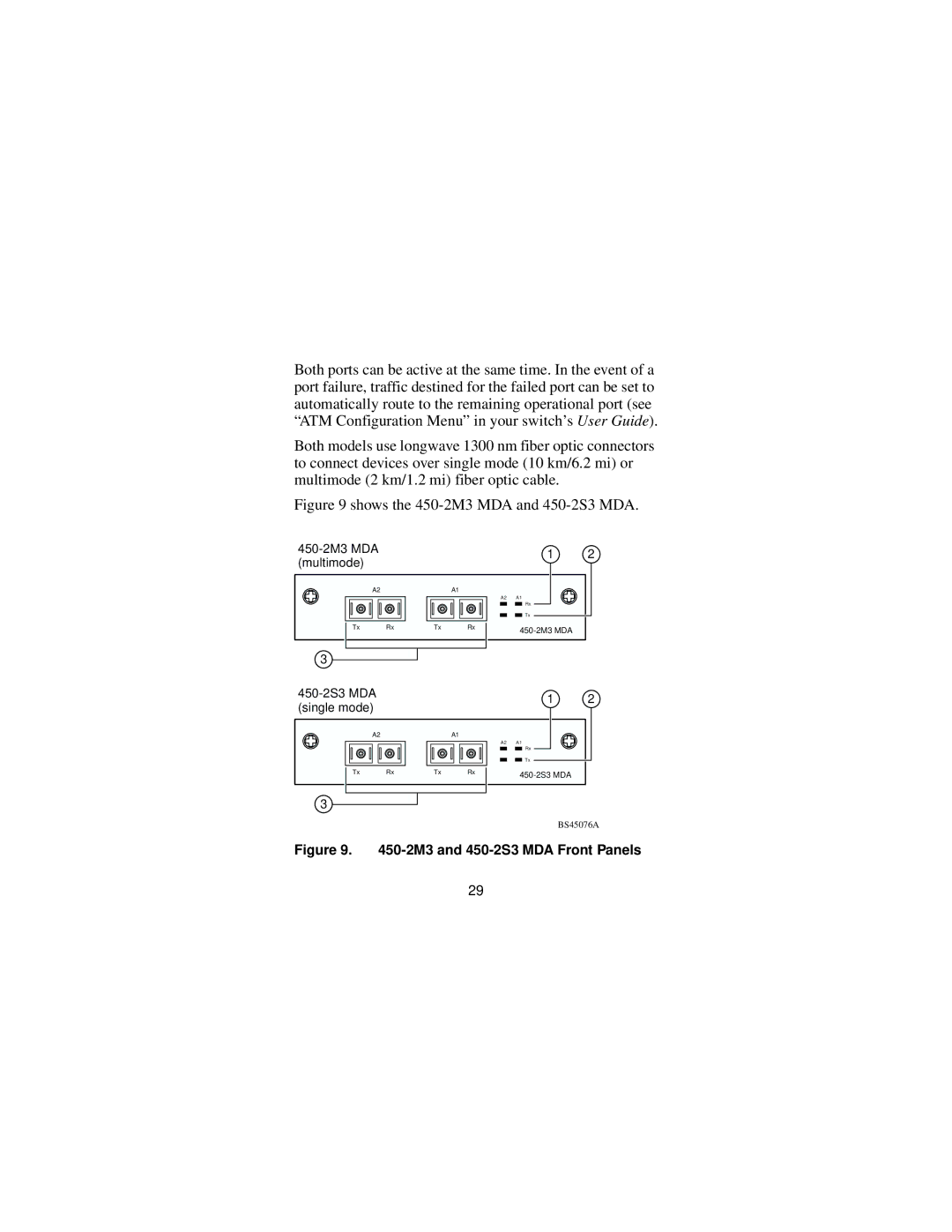 Nortel Networks Installing Media Dependent Adapters manual Shows the 450-2M3 MDA and 450-2S3 MDA 