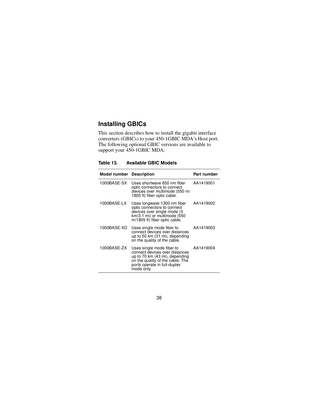 Nortel Networks Installing Media Dependent Adapters manual Installing GBICs, Available Gbic Models 