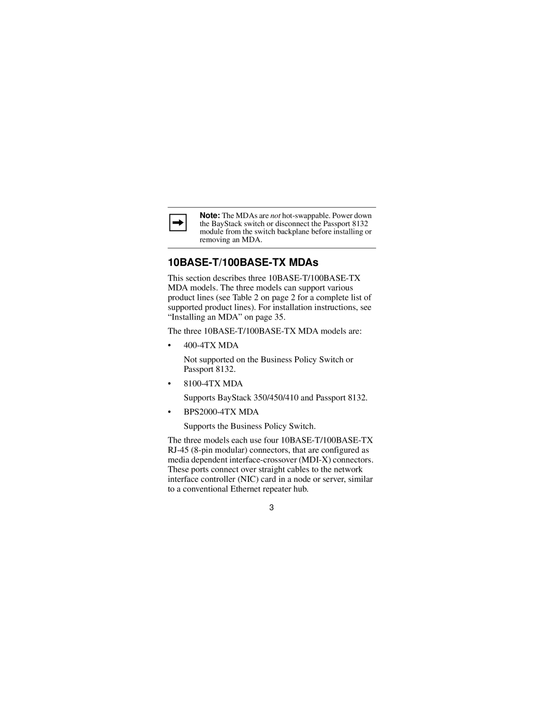 Nortel Networks Installing Media Dependent Adapters manual 10BASE-T/100BASE-TX MDAs 