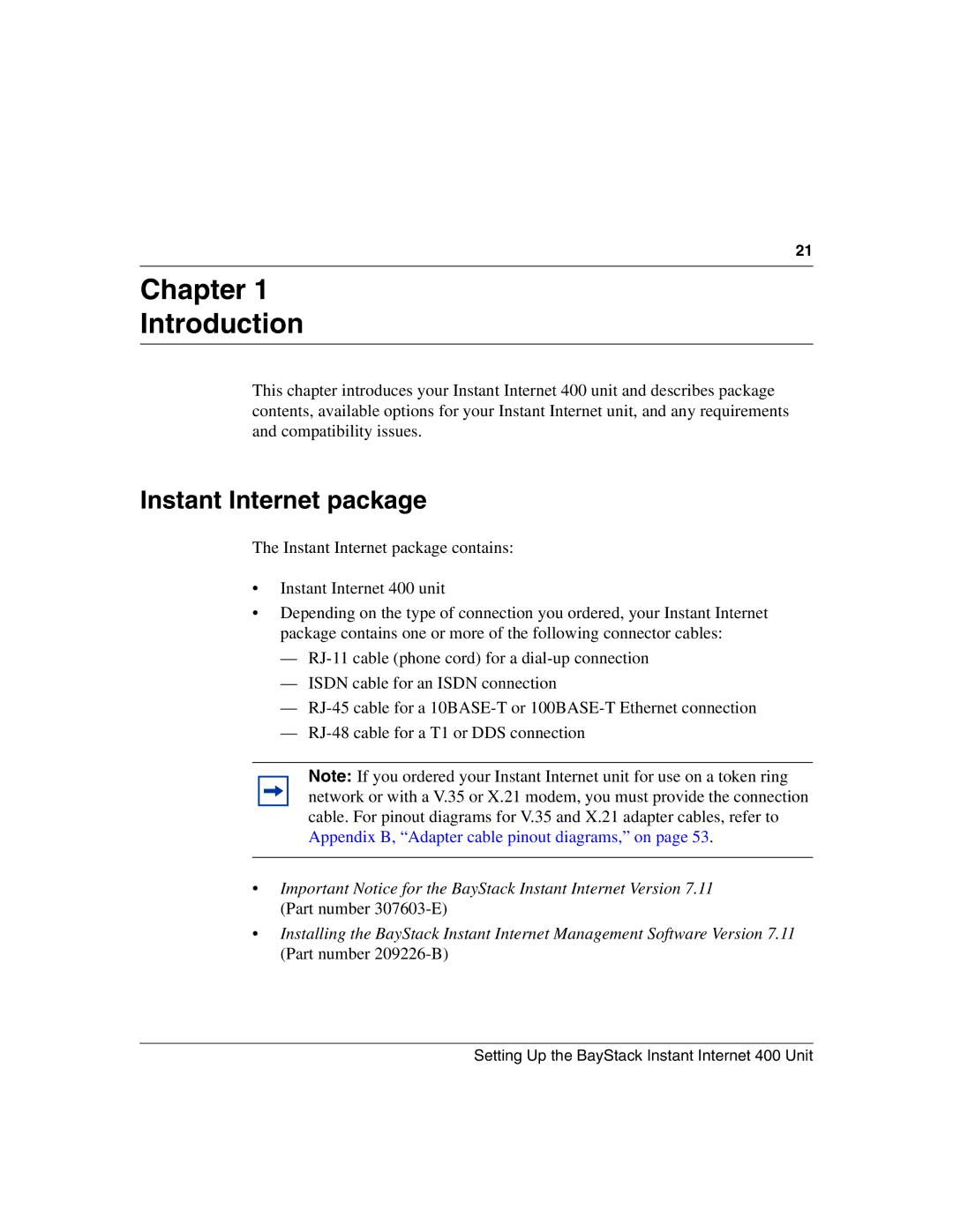 Nortel Networks Instant Internet 400 Unit manual Chapter Introduction, Instant Internet package 