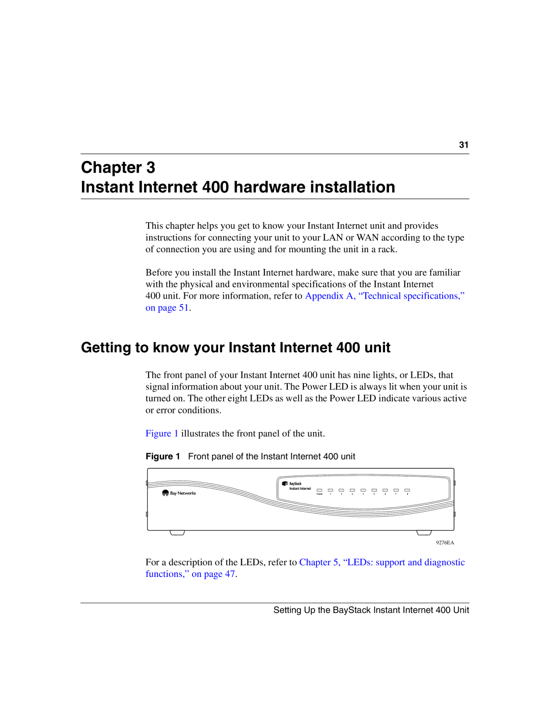 Nortel Networks Instant Internet 400 Unit manual Chapter Instant Internet 400 hardware installation 