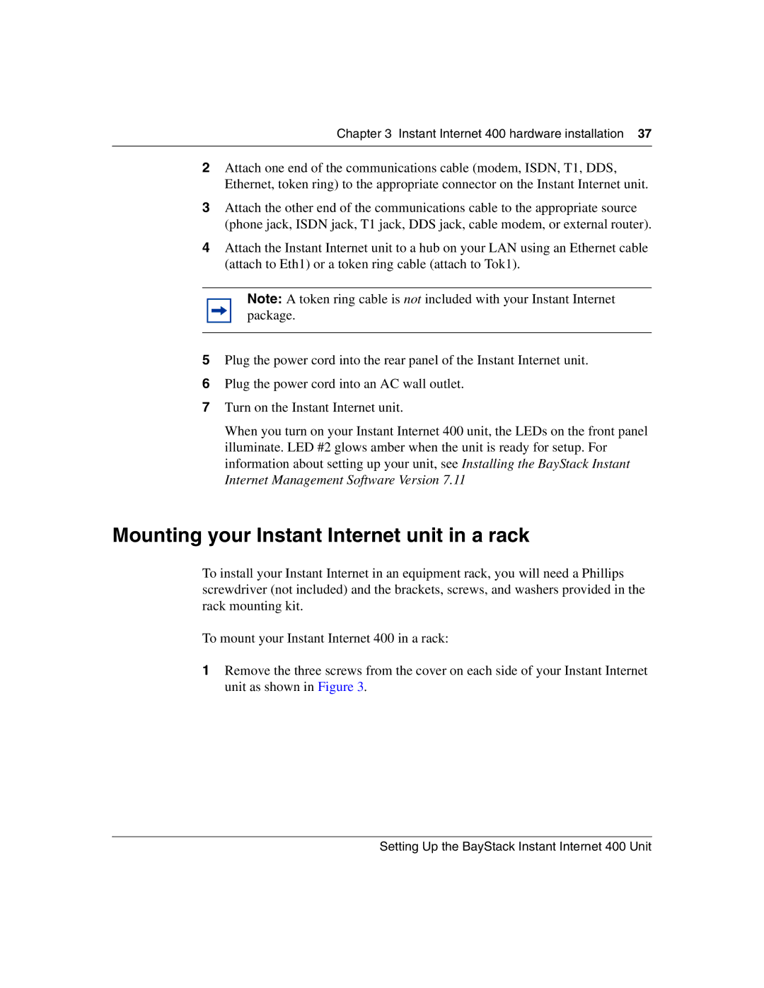 Nortel Networks Instant Internet 400 Unit manual Mounting your Instant Internet unit in a rack 