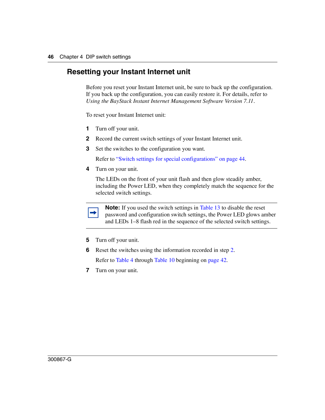 Nortel Networks Instant Internet 400 Unit manual Resetting your Instant Internet unit 