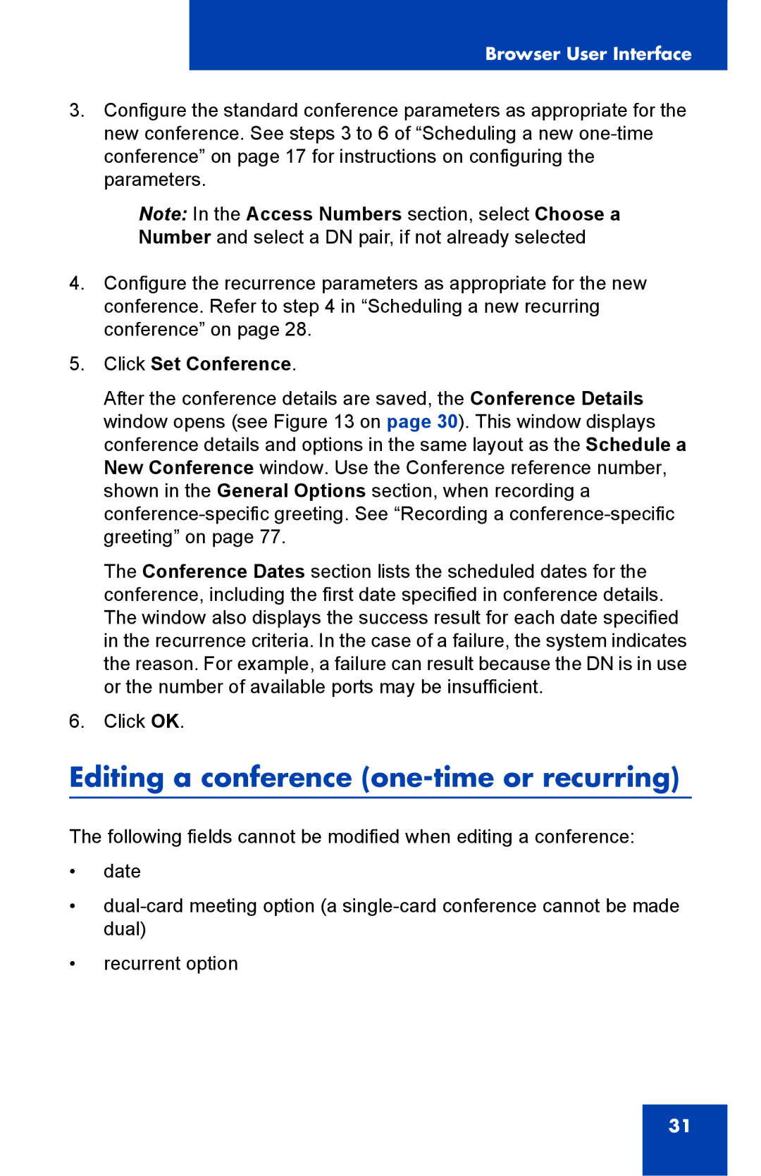 Nortel Networks Integrated Conference Bridge manual Editing a conference one-time or recurring 