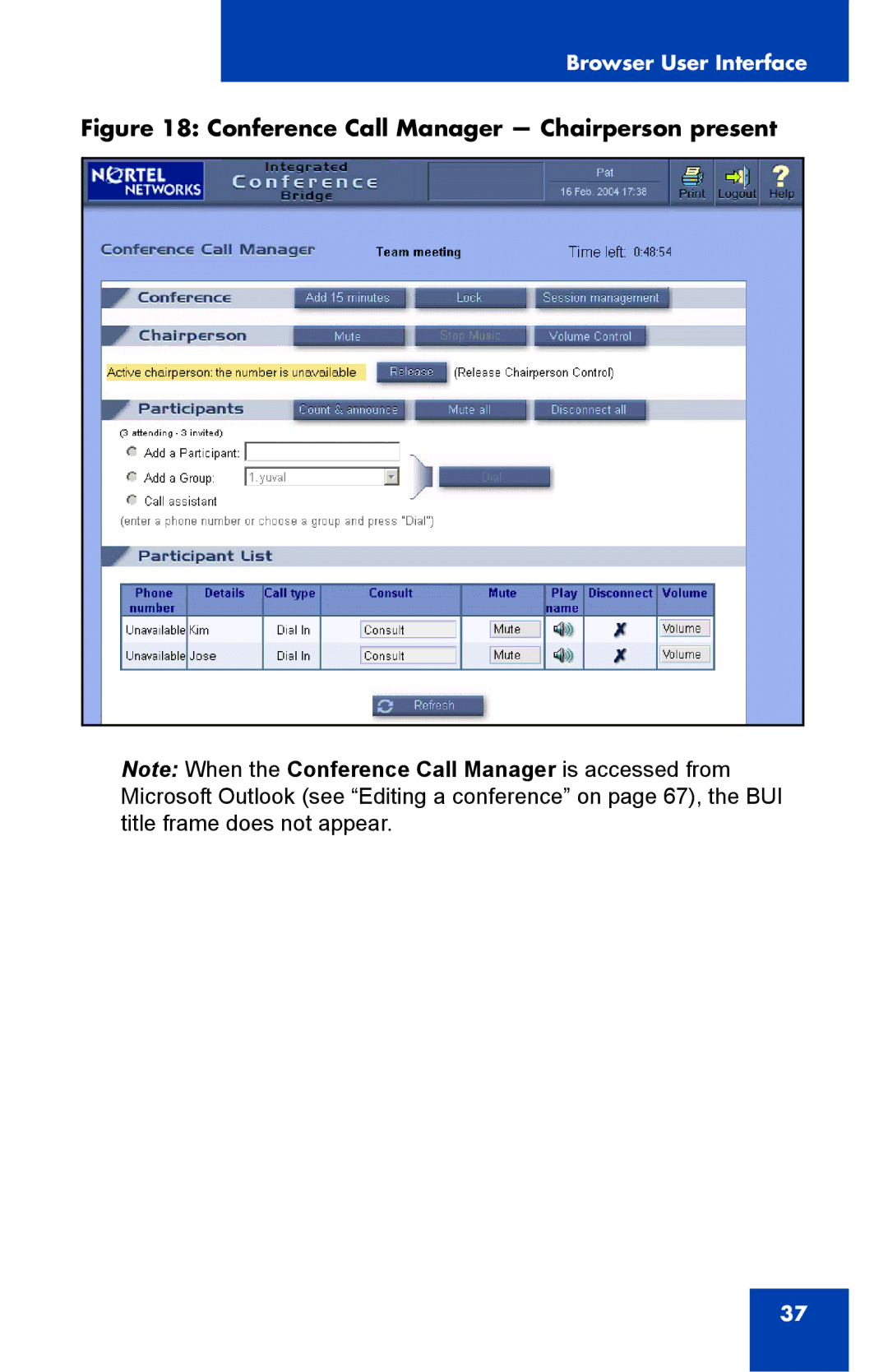 Nortel Networks Integrated Conference Bridge manual Conference Call Manager Chairperson present 