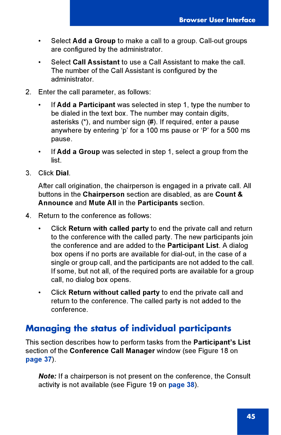 Nortel Networks Integrated Conference Bridge manual Managing the status of individual participants 