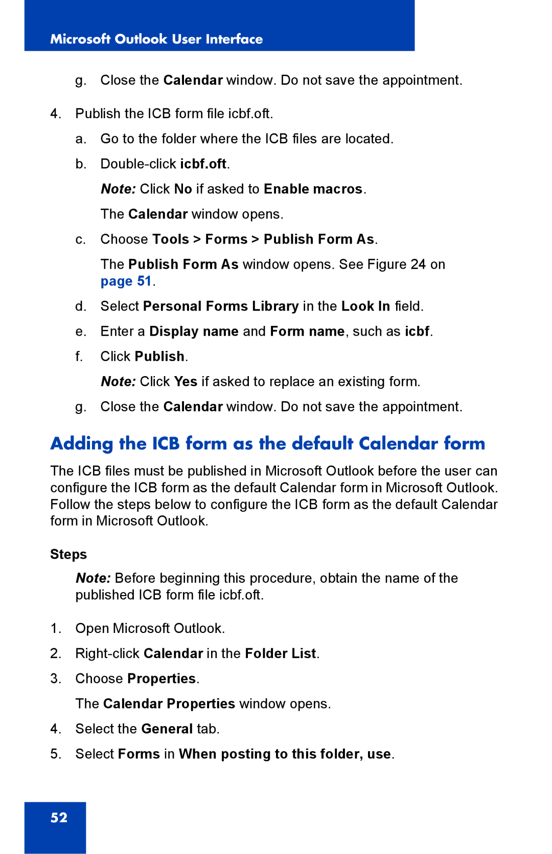 Nortel Networks Integrated Conference Bridge manual Adding the ICB form as the default Calendar form 