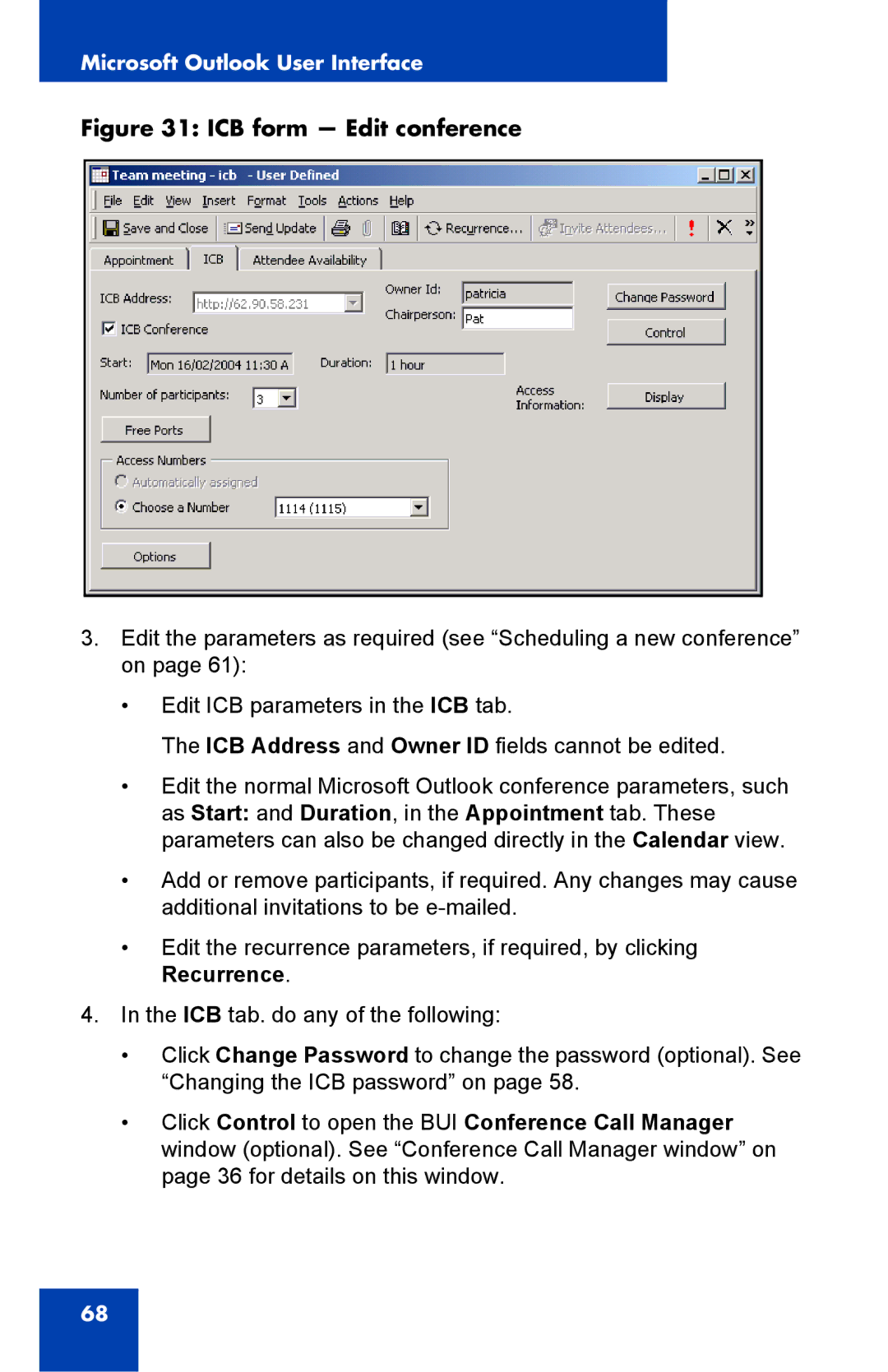 Nortel Networks Integrated Conference Bridge manual ICB form Edit conference 