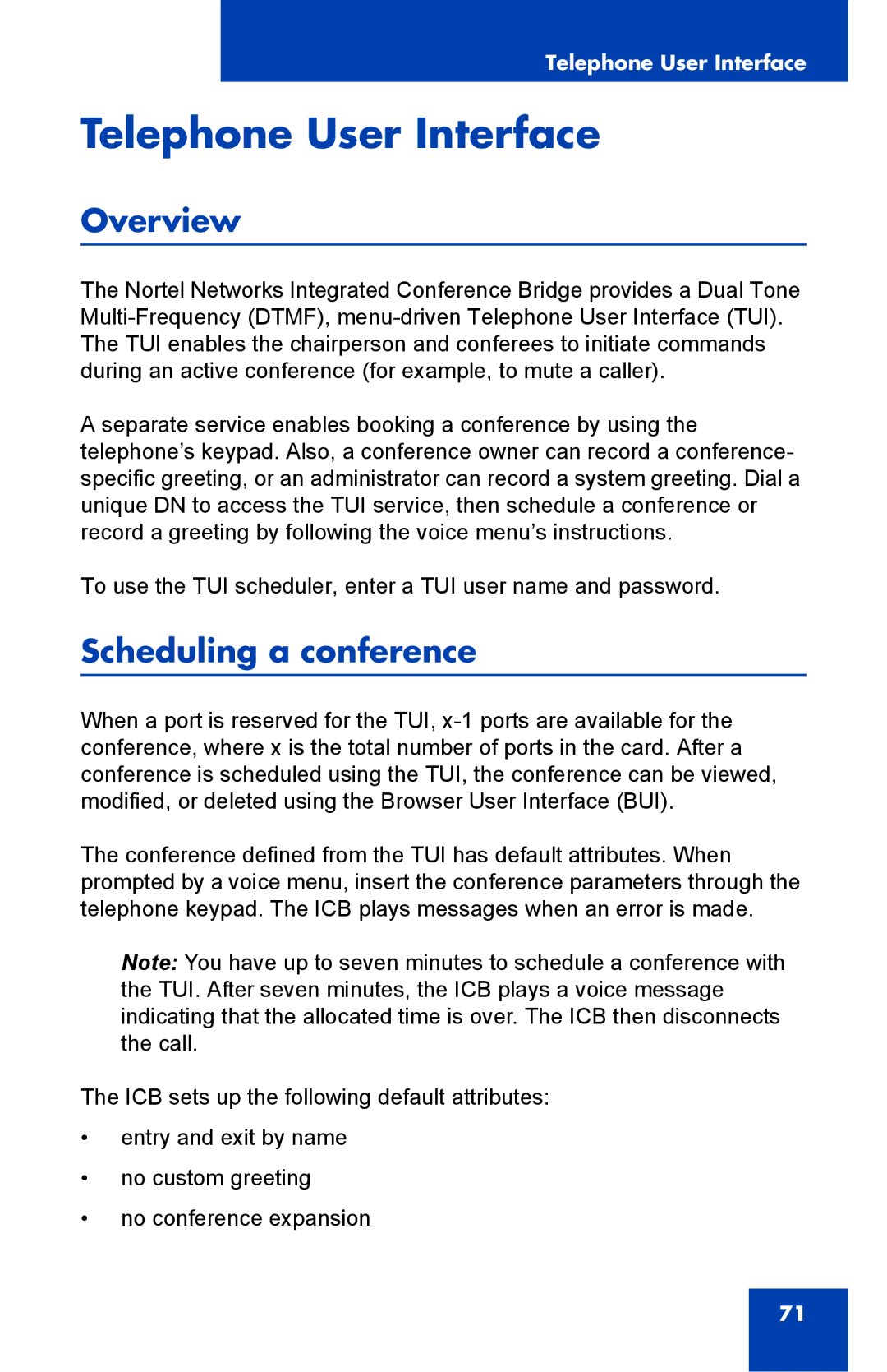 Nortel Networks Integrated Conference Bridge manual Telephone User Interface 