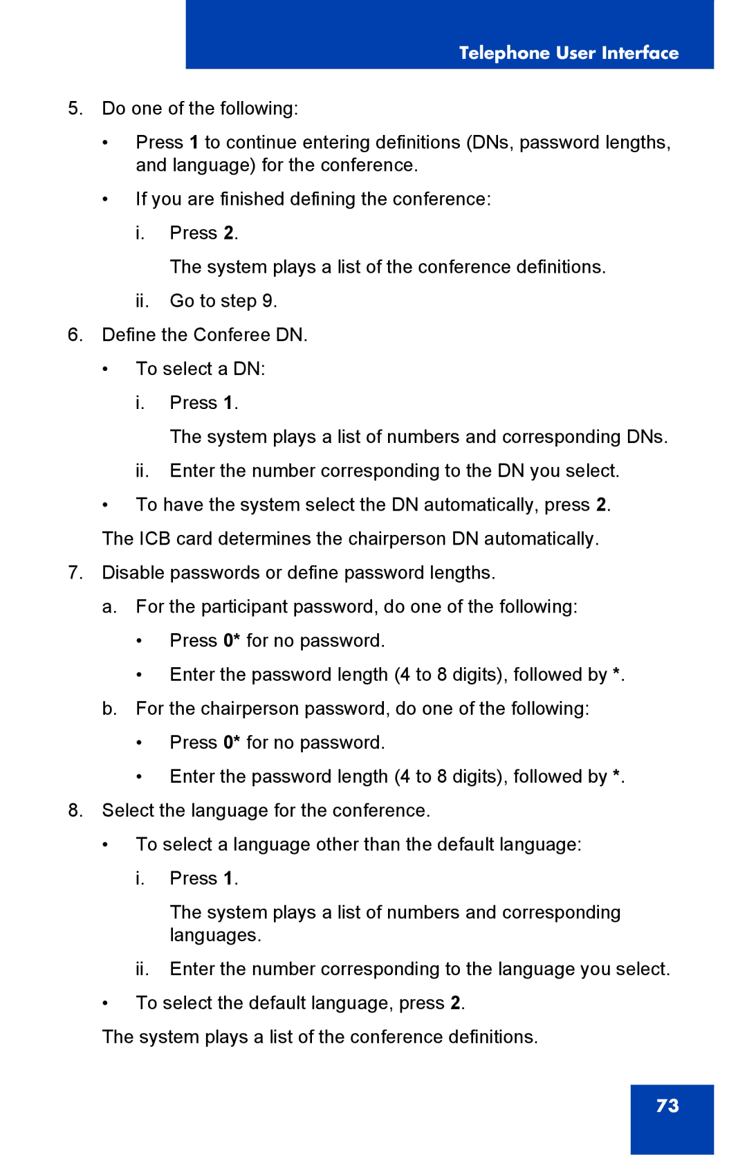 Nortel Networks Integrated Conference Bridge manual Telephone User Interface 