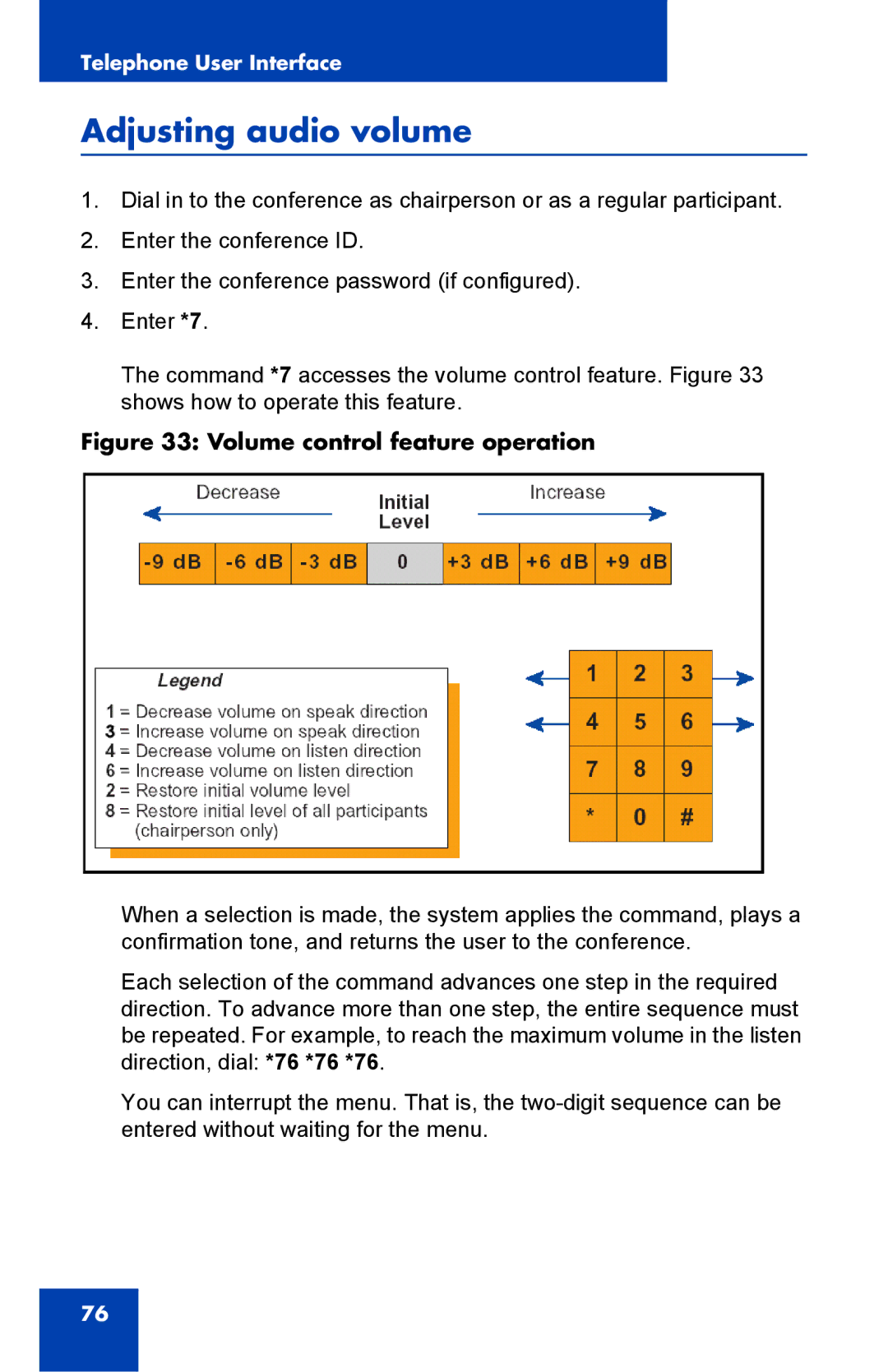 Nortel Networks Integrated Conference Bridge manual Adjusting audio volume, Volume control feature operation 